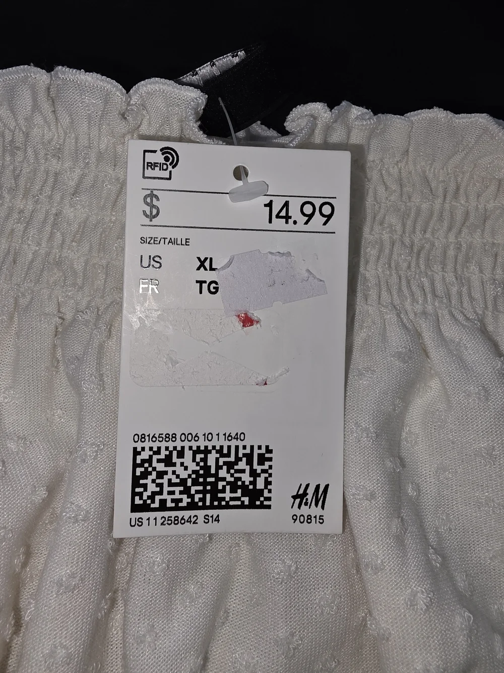 H&M Cream Smocked Swiss Dot Peasant Blouse